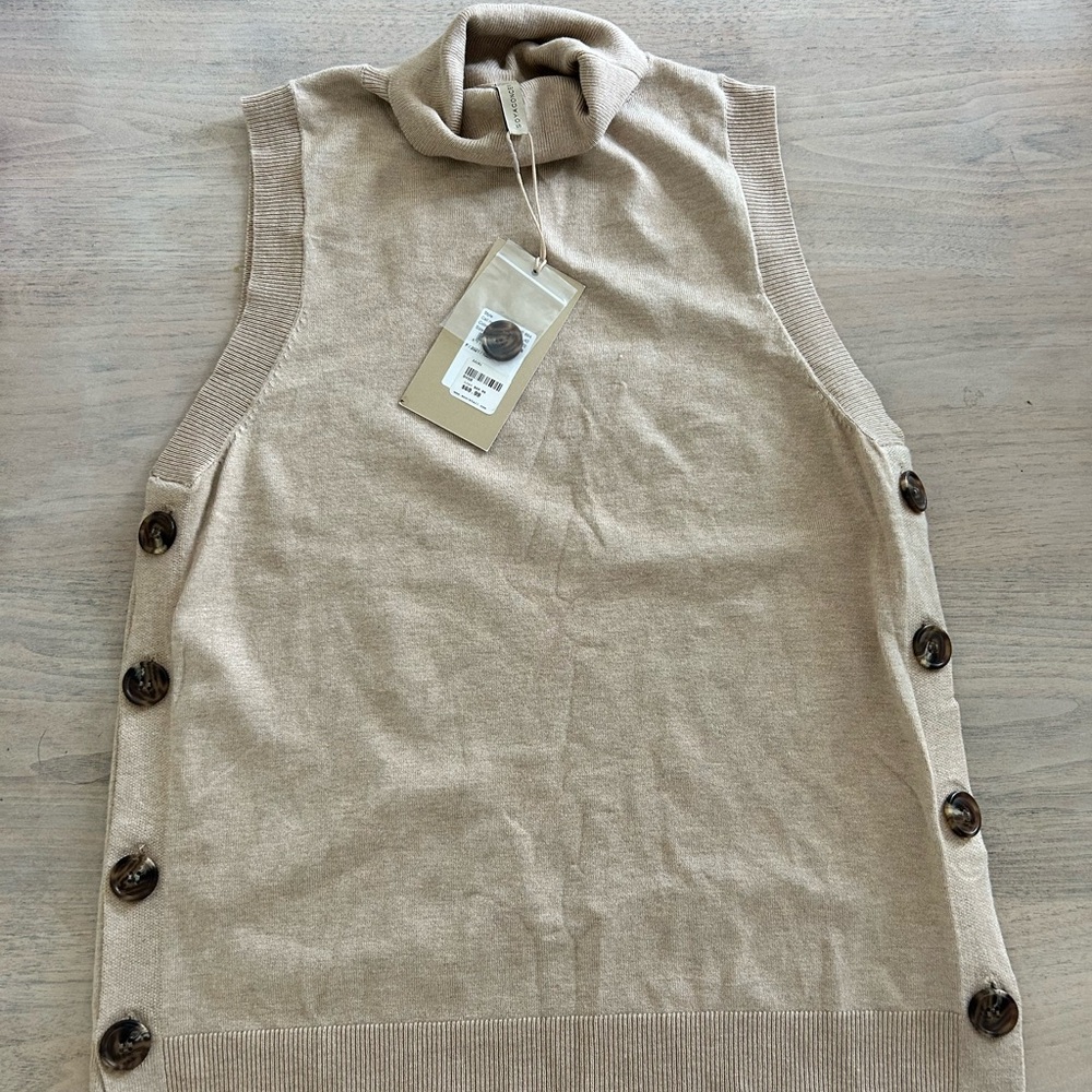 Sleeveless Beige Turtleneck Top